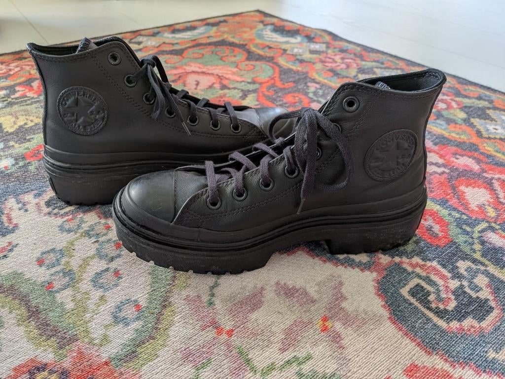 Converse leren platform maat 39 zwart high top model, Ophalen of Verzenden, Zo goed als nieuw, Zwart, Sneakers of Gympen