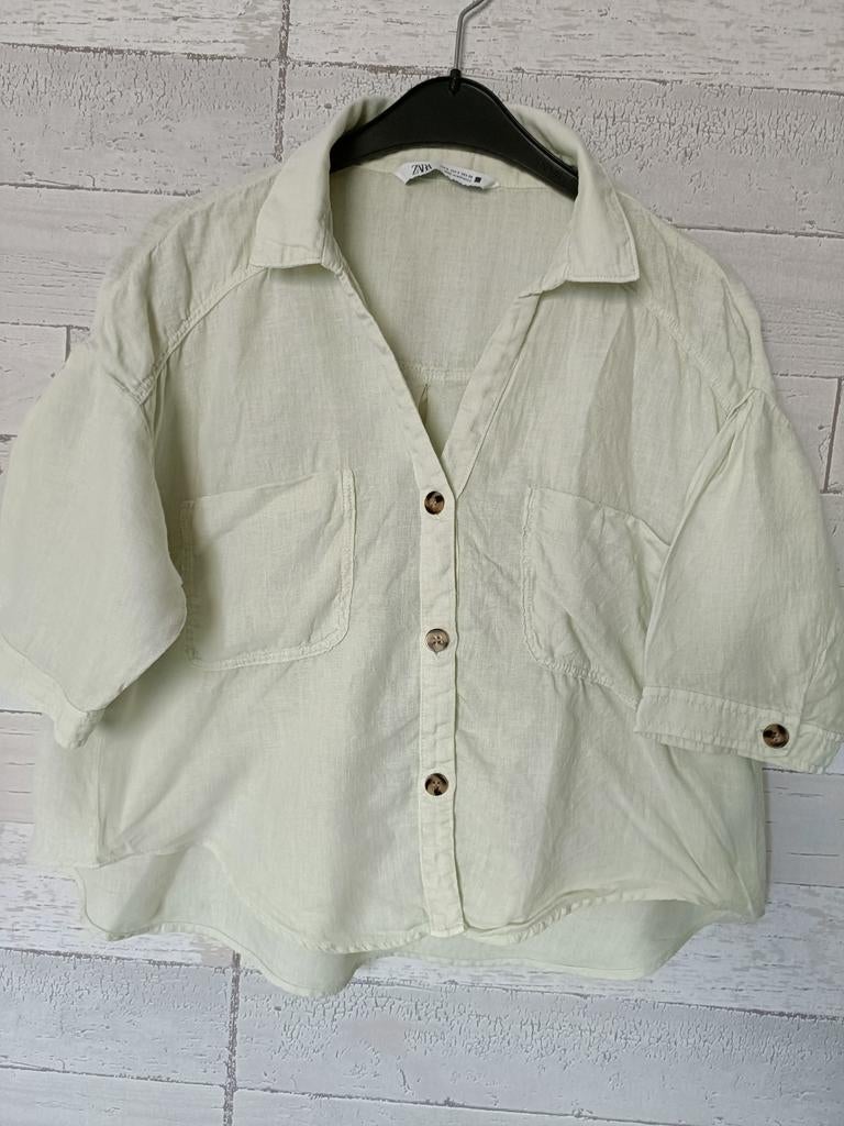 Zara Linnen Blouse Lichtgroen Maat S, Kleding | Dames, Blouses en Tunieken, Zara, Ophalen of Verzenden, Zo goed als nieuw, Maat 36 (S)