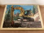 Houten puzzel graafmachine 50 x 35 cm, 2 tot 4 jaar, Gebruikt, Ophalen of Verzenden, Van hout