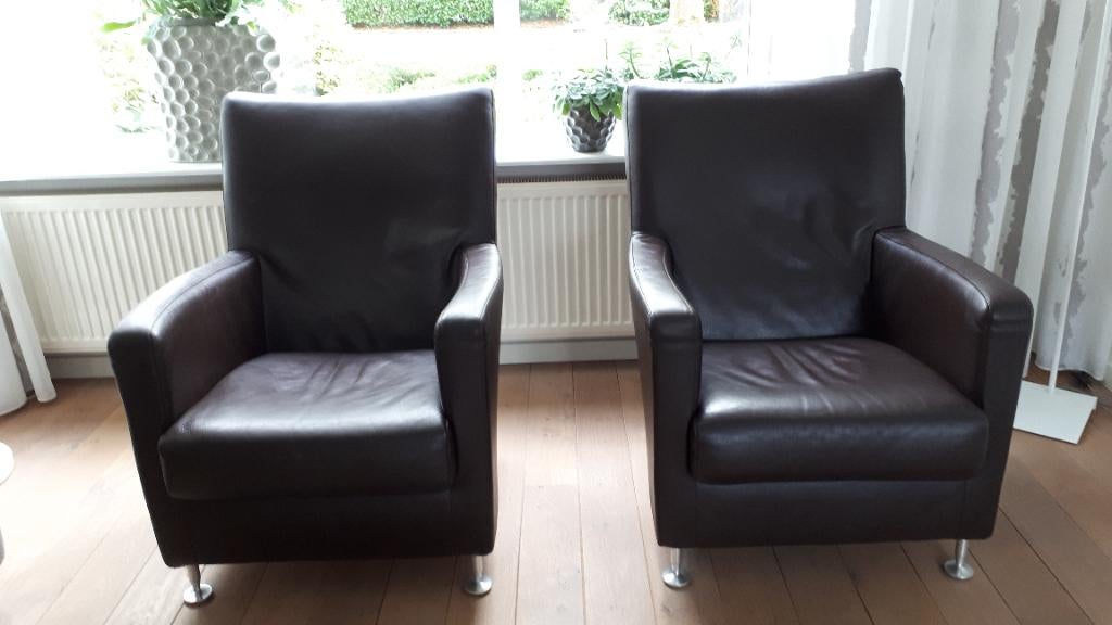 2 leren fauteuils, Ophalen, Gebruikt, 50 tot 75 cm, Leer