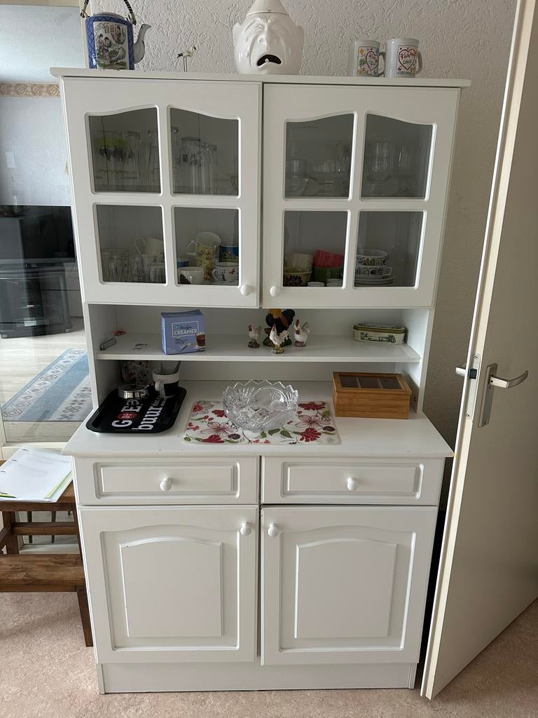 Witte Kast met Vitrine en Lades, Huis en Inrichting, Kasten | Overige, Ophalen, Gebruikt