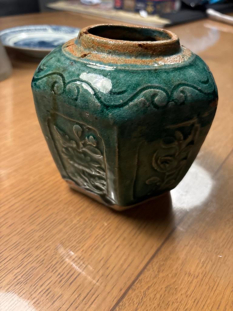Antieke Chinese Shiwan gemberpot, groen geglazuurd, Ophalen of Verzenden
