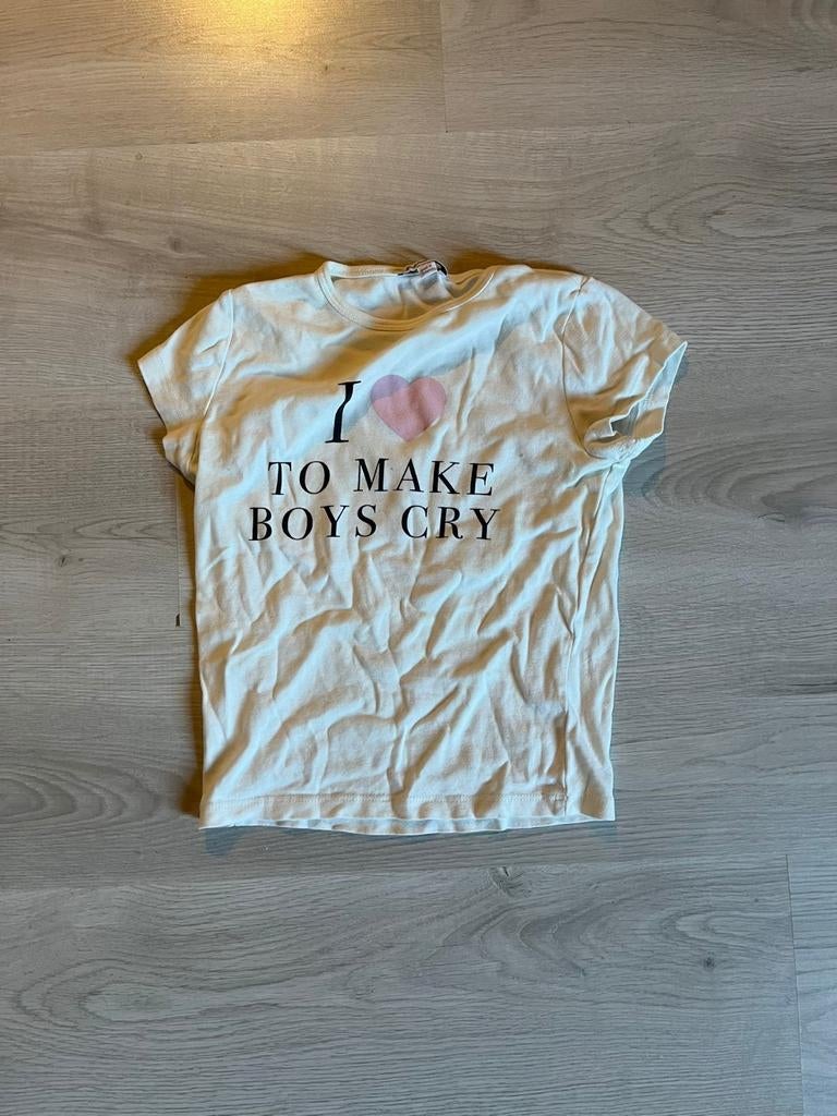 Brandy Melville Top - 'I Make Boys Cry', Wit, Ophalen of Verzenden, Zo goed als nieuw, Korte mouw
