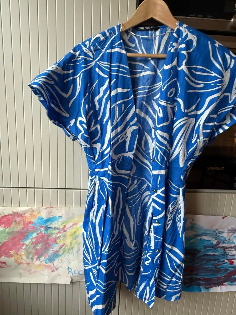 Zara jurk blauw wit patroon, Blauw, Ophalen of Verzenden, Zo goed als nieuw, Maat 34 (XS) of kleiner