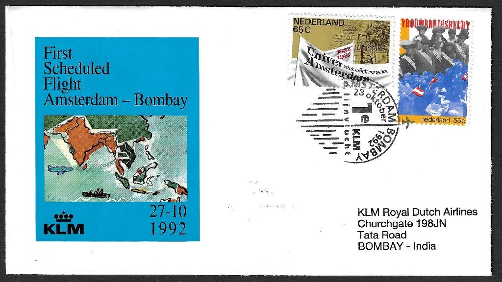H-5 Eerste vlucht KLM Amsterdam-Bombay oktober 1992, Ophalen, Envelop