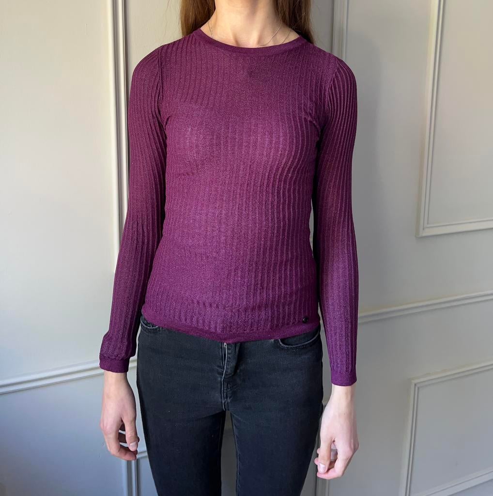 Paarse glitter top | Distrikt Nørrebro | Maat XS, Paars, Ophalen of Verzenden, Zo goed als nieuw, Lange mouw