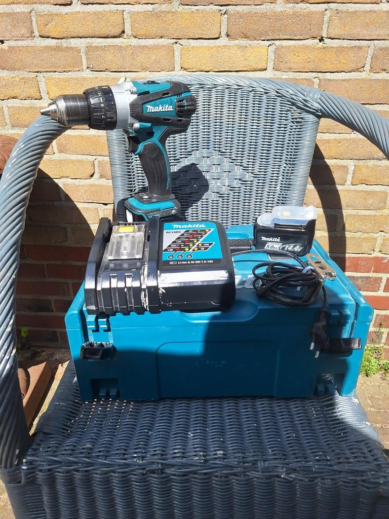 Makita bdf 448 met oplader en 2 accu 14v 5.0ah zo goed als n, ., Ophalen of Verzenden, Zo goed als nieuw, .