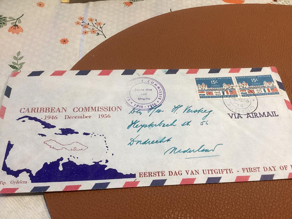 No447 Nederlandse Antillen Voorloper 6-12-1956 gelopen groot, Postzegels en Munten, Postzegels | Eerstedagenveloppen, Ophalen