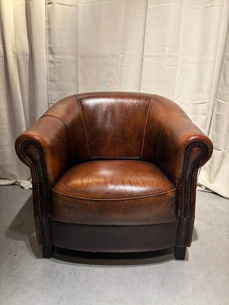 Schapenleren Clubfauteuil Orgineel Joris, Huis en Inrichting, Gebruikt, Joris, 75 tot 100 cm, Landelijk stoer
