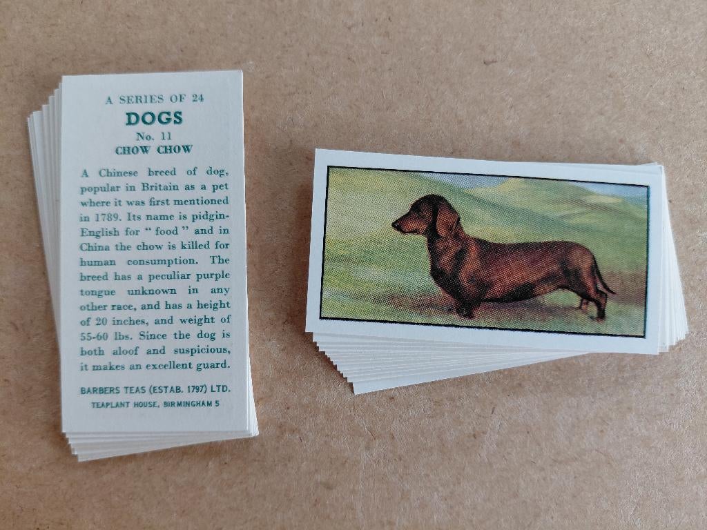 Dogs complete set 24 tea cards honden Barbers Teas 1960, Ophalen, Gebruikt