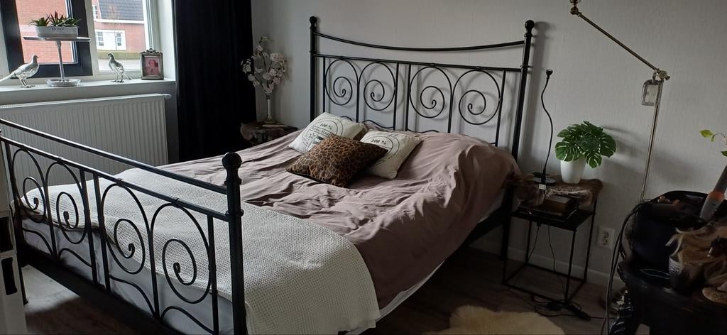 Zwart metalen tweepersoonsbed 160x200, Ophalen, Zwart, Tweepersoons, Zo goed als nieuw