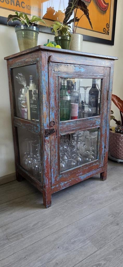Vitrinekast van reclaimed wood, Ophalen, Gebruikt, Glas, 50 tot 100 cm