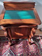 Antiek mahoniehouten bureau met groen lederen blad, Ophalen of Verzenden
