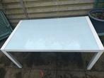 Tuintafel met wit glazen blad en aluminium frame, Ophalen
