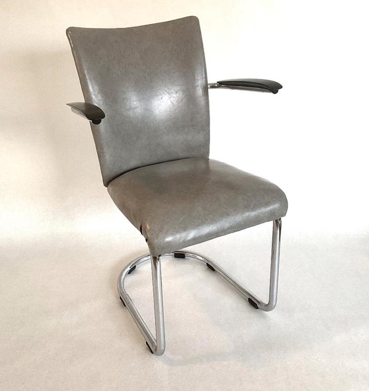 Vintage Gebr. de Wit 1018 stoel, Huis en Inrichting, Stoelen, Gebruikt, Eén, Metaal, Overige materialen, Grijs, Ophalen