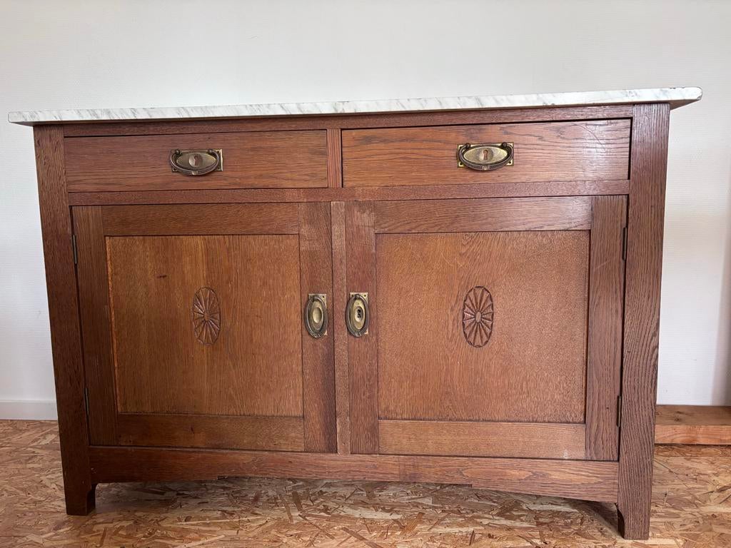 Antiek wastafelkastje met marmeren blad, Ophalen