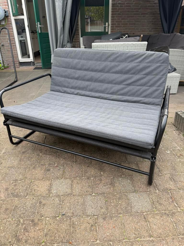 Slaapbank IKEA HAMMARN grijs zwart, 2 persoons, uitklapbaar, Ophalen, Zo goed als nieuw, Zwart, 120 cm