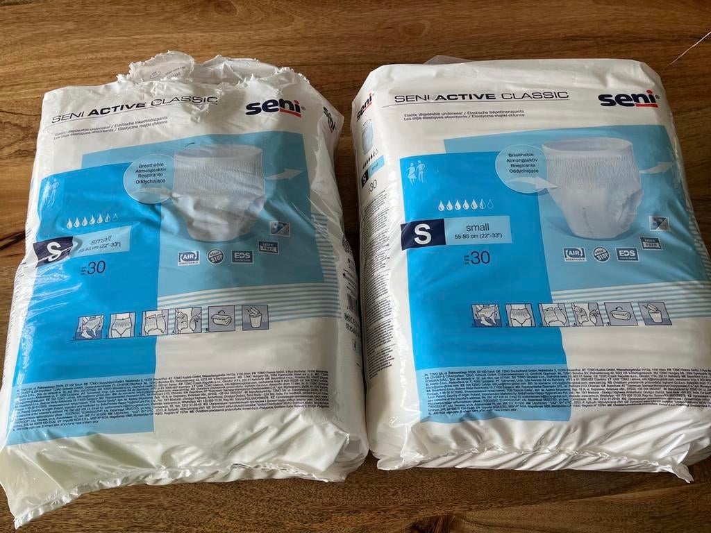 2 pakken luierbroekjes Seni active clasic maat S, Diversen, Verpleegmiddelen, Ophalen of Verzenden, Nieuw
