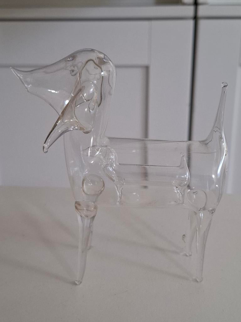 Glazen Tekkel met Puppy in Buik, Antiek en Kunst, Antiek | Glas en Kristal, Ophalen of Verzenden