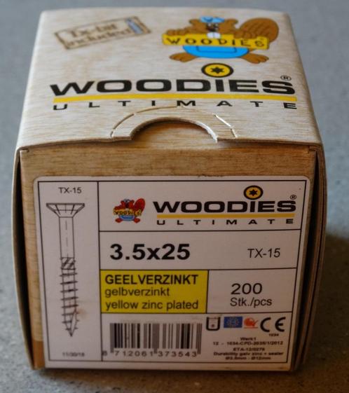 schroeven - woodies 3,5x25 200 stuks geel verzinkt torx 15, Doe-het-zelf en Verbouw, IJzerwaren en Bevestigingsmiddelen, Nieuw