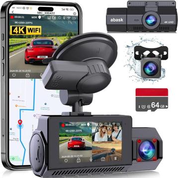 Abask A8Pro Dashcam Auto 4K WiFi GPS, 3-kanaals auto camera beschikbaar voor biedingen
