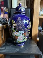Blauwe vaas met pauwen decoratie, Antiek en Kunst, Ophalen of Verzenden