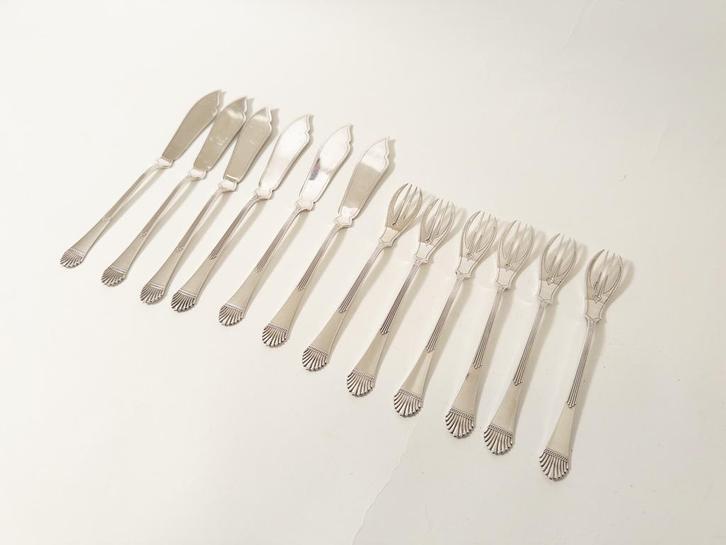 Design GERO 90 zilveren visbestek set, 12-delig, Antiek en Kunst, Antiek | Bestek, Ophalen of Verzenden