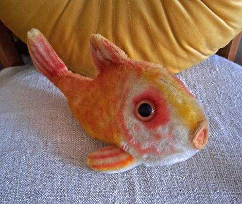 Steiff knuffel vis Flossy oranje geel, 26cm  1960-64, Antiek en Kunst, Antiek | Speelgoed, Ophalen of Verzenden
