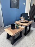 Bijzettafels | Massief Suarhout | Stalen onderstel, Ophalen, Minder dan 45 cm, Minder dan 55 cm, Vierkant