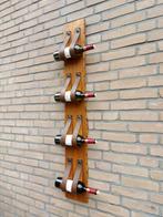 Wijnrek van hout met boomrand/live edge met leren riemen, 5 tot 15 flessen, Nieuw, Ophalen of Verzenden, 75 cm of meer