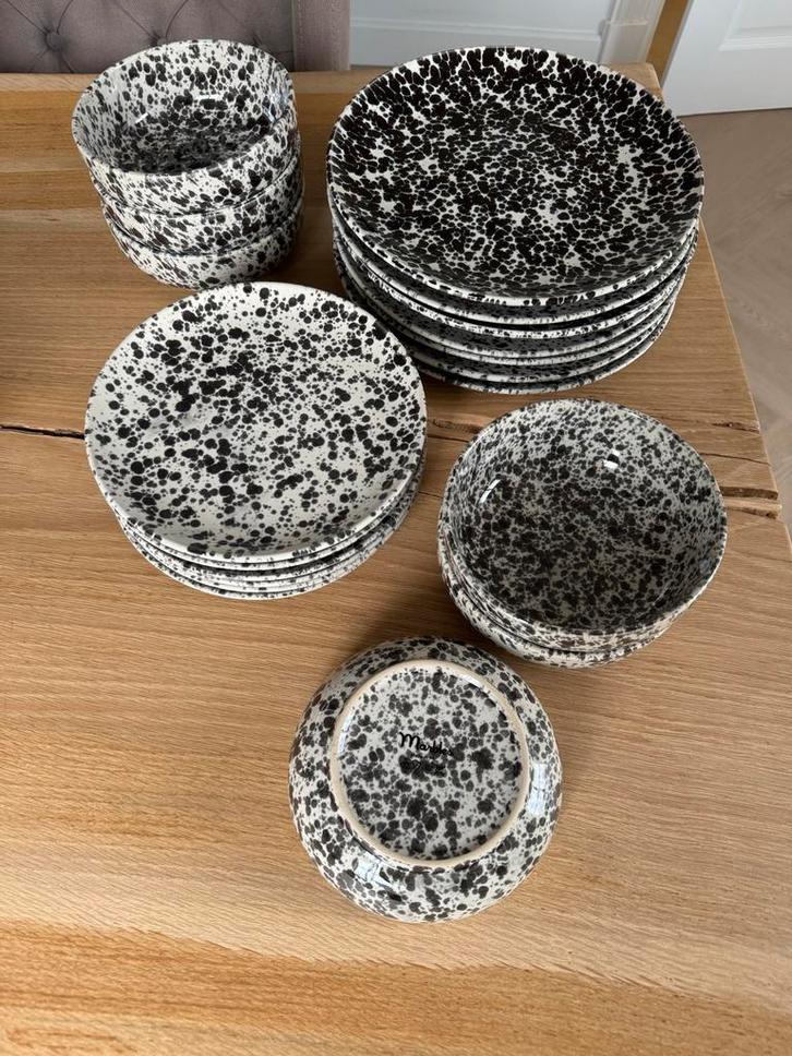 Zwart wit Marbles servies 6 persoons, Huis en Inrichting, Keuken | Servies, Zo goed als nieuw, Kop(pen) en/of Schotel(s), Overige stijlen