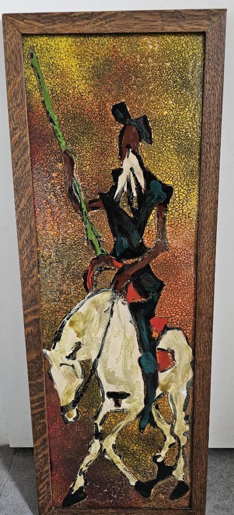 Schilderij Don Quichot op paard verf metalen achtergrond, Antiek en Kunst, Kunst | Schilderijen | Modern, Ophalen