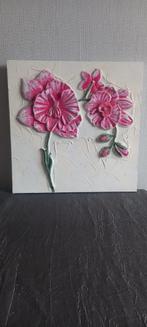 Canvas 3-D effect schilderij fuchsia roze-creme-wit, Minder dan 50 cm, Minder dan 50 cm, Schilderij, Ophalen of Verzenden