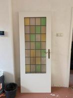 Nette glas in lood deur met goud deurbeslag wit hard hout, Ophalen, Gebruikt, Minder dan 80 cm, Glas