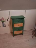 Groen/mosterdgeel kastje met 3 lades, Ophalen, Gebruikt, 3 of 4 laden, Retro