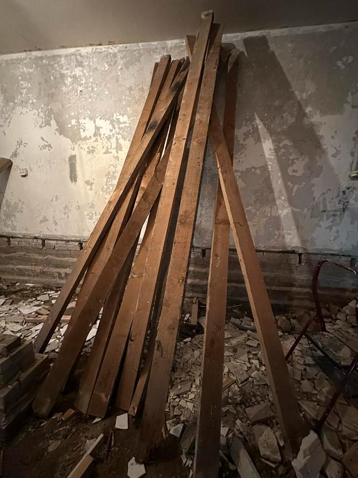 Houten Constructiebalken, Doe-het-zelf en Verbouw, Hout en Planken, Gebruikt, Balk, Vuren, 200 tot 250 cm, 50 mm of meer, Geïmpregneerd