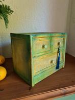 Mini ladenkastje vintage boho stijl geel groen, Minder dan 50 cm, Ophalen of Verzenden, Zo goed als nieuw, 3 of 4 laden