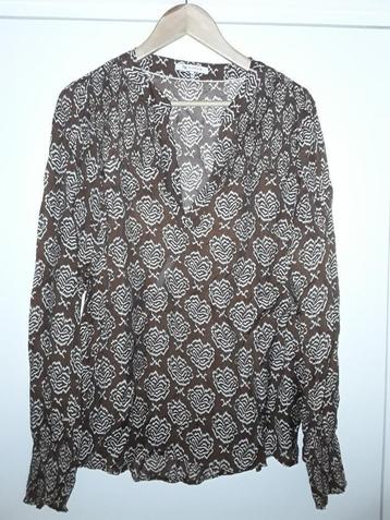 Nukus Bruin/Witte Blouse Met Print Maat XXL beschikbaar voor biedingen