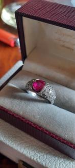 Ring zilver 925,met zirkonia's en robijntje, Ophalen of Verzenden, Zo goed als nieuw, 17 tot 18, Met edelsteen