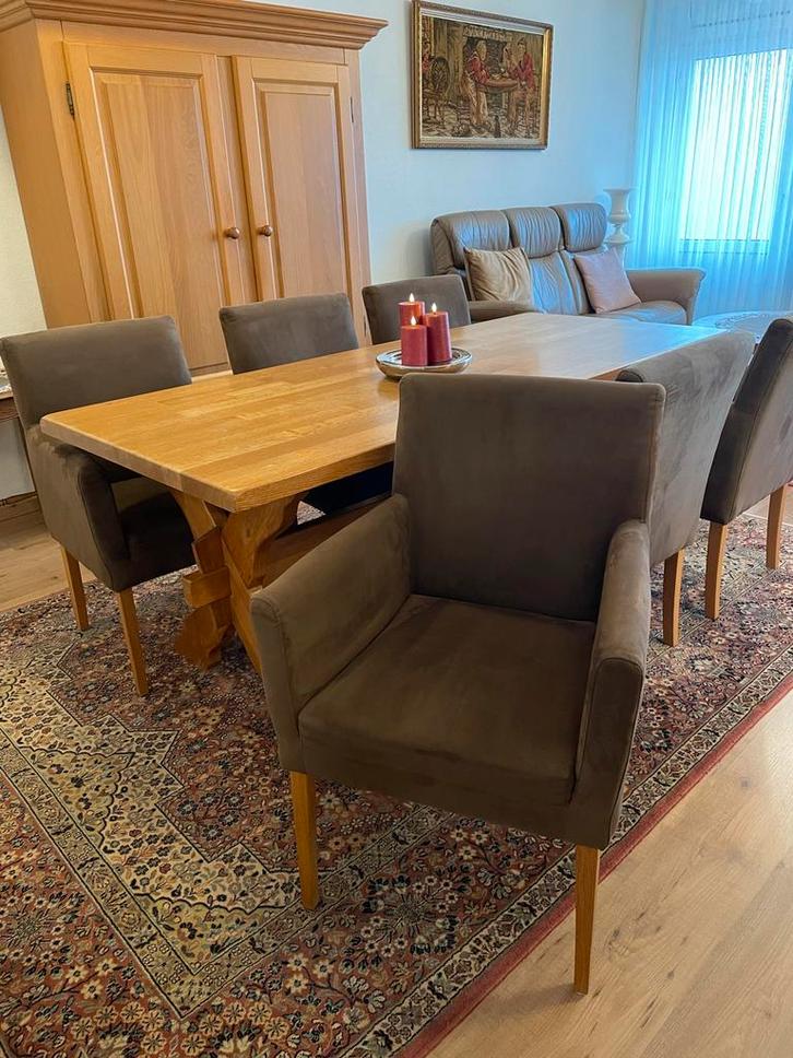 6 Bruine Velours Eetkamerstoelen - Goede Staat, Huis en Inrichting, Stoelen, Gebruikt, Vijf, Zes of meer stoelen, Stof, Bruin