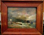 Stormig zeegezicht olieverf op paneel, W. Turner stijl, Ophalen of Verzenden
