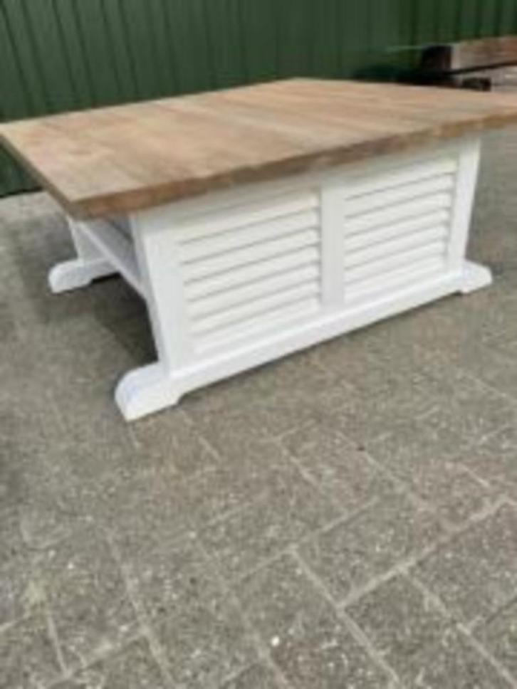 Salontafel Teakblad wit onderstel landelijk actie prijs, Huis en Inrichting, Tafels | Salontafels, Nieuw, Minder dan 50 cm, 50 tot 100 cm