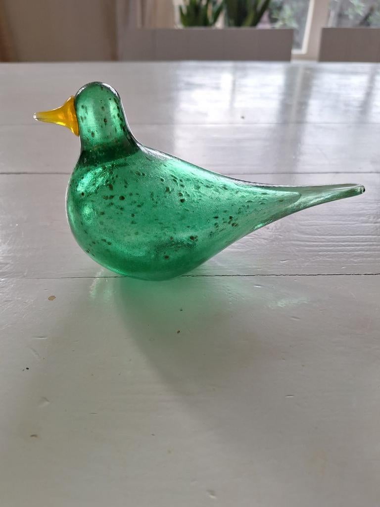 Handgemaakte glazen vogel uit Finland, Huis en Inrichting, Woonaccessoires | Vazen, Zo goed als nieuw, Groen, Minder dan 50 cm