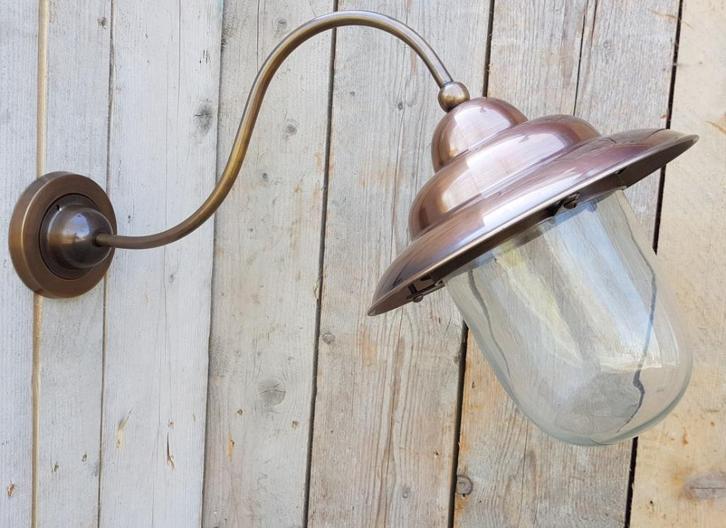 Klassieke koperen stallamp buitenlamp NIEUW, Huis en Inrichting, Lampen | Wandlampen, Nieuw, Glas, Metaal, Verzenden