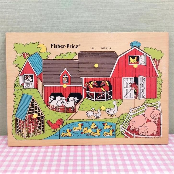 Vintage Fisher Price houten puzzel boerderij no. 2711 oud, Kinderen en Baby's, Speelgoed | Fisher-Price, Zo goed als nieuw, Speelset