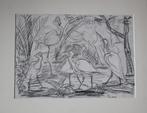 Vogelfiguren, gesign. Theo van Hoytema, originele tekening., Verzenden