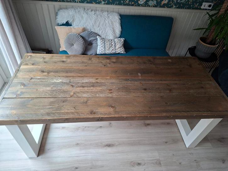 Steigerhouten Eetkamertafel met Metalen Poten, Huis en Inrichting, Tafels | Eettafels, Gebruikt, 50 tot 100 cm, 200 cm of meer