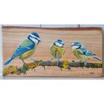 Schilderij pimpelmezen op hout voor huis of tuin, Tuin en Terras, Ophalen of Verzenden, Nieuw