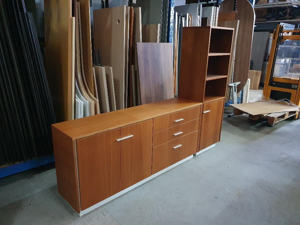 Lande wand meubel / kastenwand van houtfineer ( directie ), Postbus, Gebruikt, 100 tot 150 cm, Ophalen of Verzenden