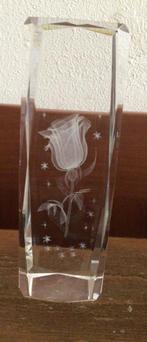 Roos, 3d blok, kristal, 15 cm, in doos, Ophalen of Verzenden